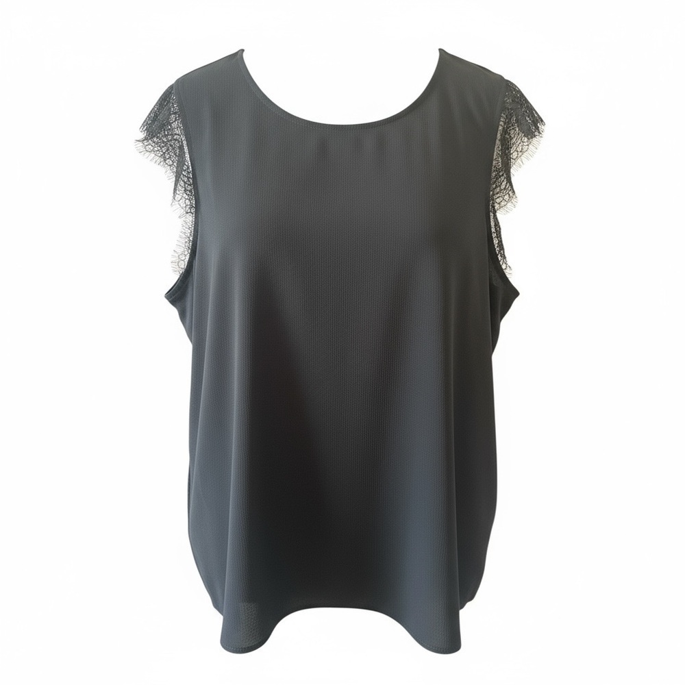 Halogen Plus Size Black Sleeveless Top with Lace Detail